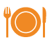 symbole du repas : une assiette, un couteau, une fourchette